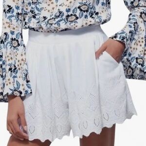 Free People White Eyelet Scalloped Hem High-Waist Shorts